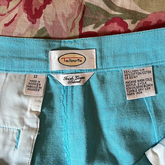 Vtg TALBOTS size 12 Caribbean Blue Irish Linen High Rise Flat Front Ankle NEW - Picture 11 of 14
